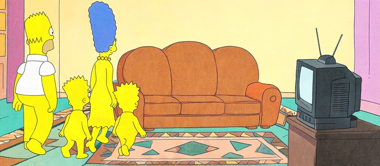 Rewind your memory to a cozy kitchen in Springfield. What color is the family couch in the opening theme of The Simpsons?