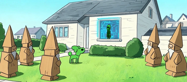Which toxic green-skinned megalomaniac operates from a laboratory disguised as a regular suburban home?